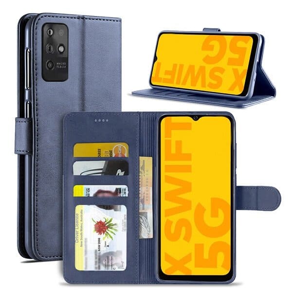Optus X Swift 5G Navy Blue Wallet Flip Shockproof Case Cover Optus X Swift 5G Navy Blue Wallet Flip Shockproof Case Cover